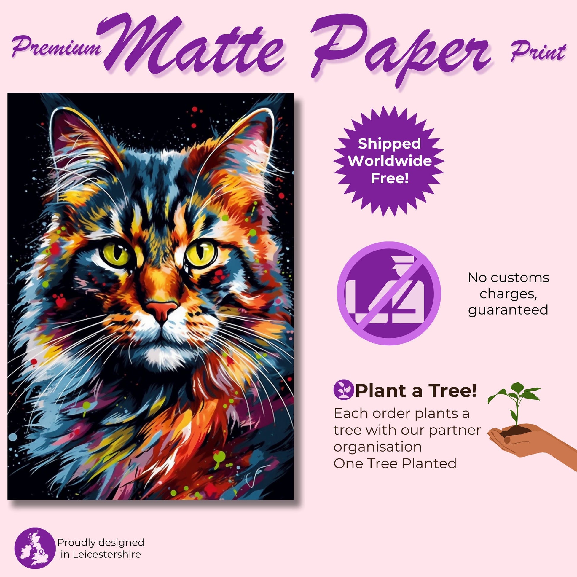 Watercolor Maine Coon Cat Poster Print. Abstract Wall Decor Cat Owner Gift, Portrait Painting, Colourful American Animal Art, Paint Splash - CanvasityCrafts - Free Shipping