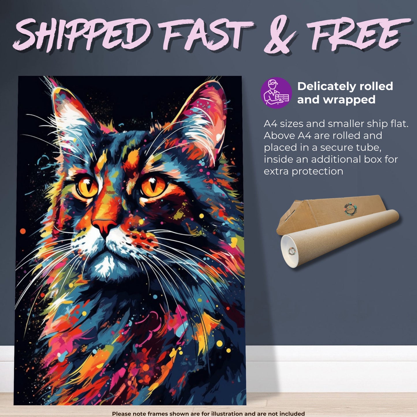 Watercolor Maine Coon Cat Poster Print. Abstract Wall Decor Cat Owner Gift, Portrait Painting, Colourful American Animal Art, Paint Splash - CanvasityCrafts - Free Shipping