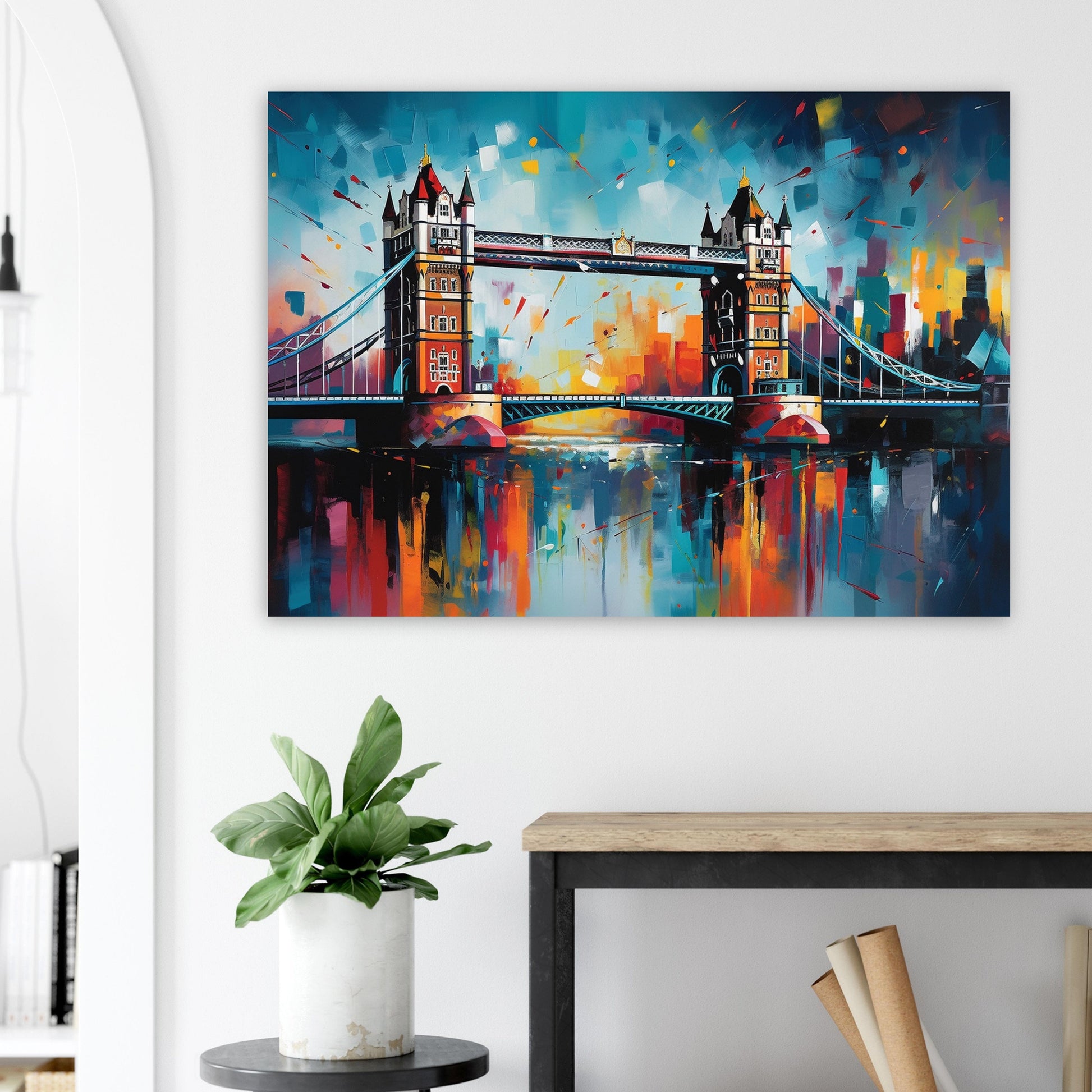 Tower Bridge London Poster Print. Abstract River Thames Wall Decor Cityscape Painting Gift, Colourful City Art, Watercolour, Paint Splash - CanvasityCrafts - Free Shipping