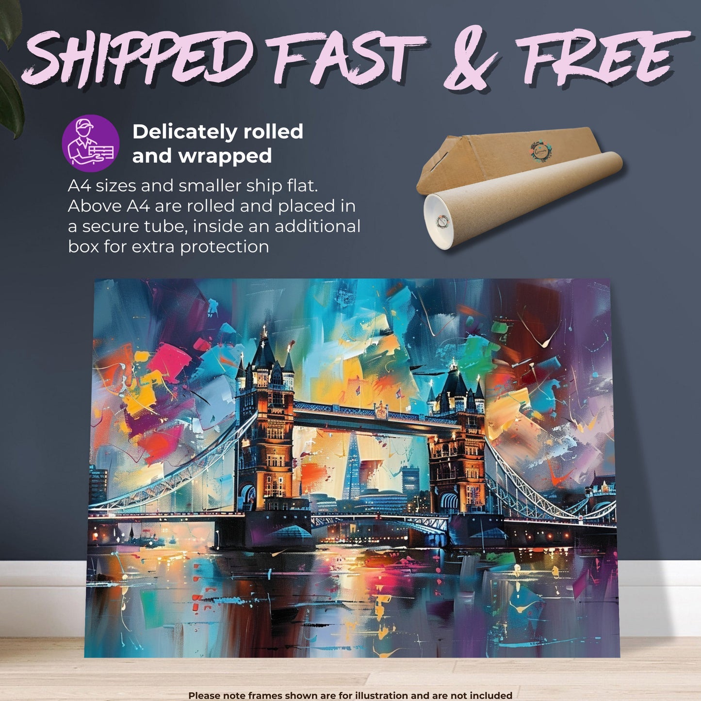 Tower Bridge London Poster Print. Abstract River Thames Wall Decor Cityscape Painting Gift, Colourful City Art, Watercolour, Paint Splash - CanvasityCrafts - Free Shipping