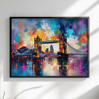 Tower Bridge London Poster Print. Abstract River Thames Wall Decor Cityscape Painting Gift, Colourful City Art, Watercolour, Paint Splash - CanvasityCrafts - Free Shipping