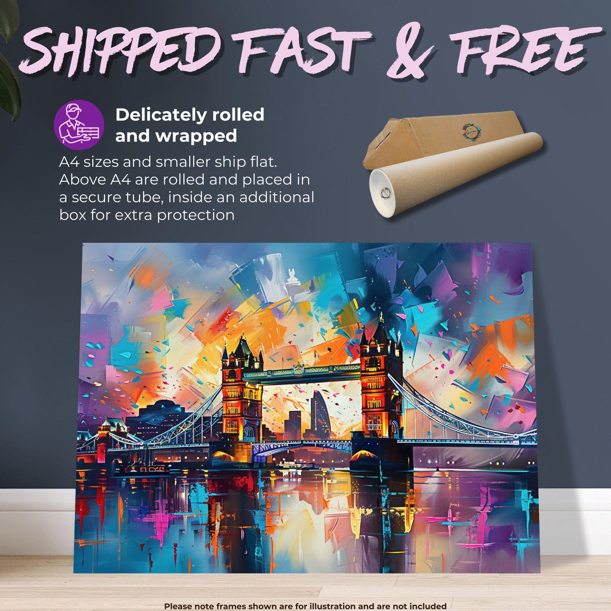 Tower Bridge London Poster Print. Abstract River Thames Wall Decor Cityscape Painting Gift, Colourful City Art, Watercolour, Paint Splash - CanvasityCrafts - Free Shipping