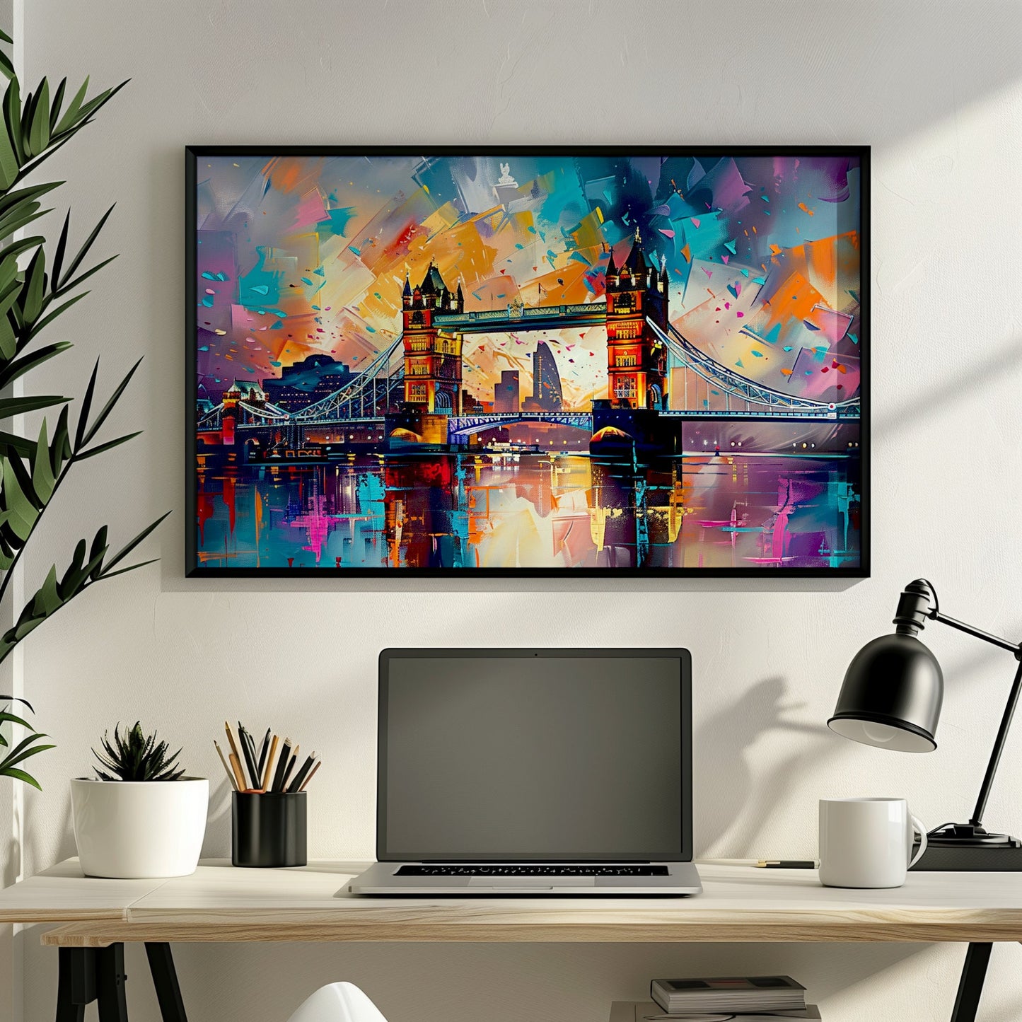 Tower Bridge London Poster Print. Abstract River Thames Wall Decor Cityscape Painting Gift, Colourful City Art, Watercolour, Paint Splash - CanvasityCrafts - Free Shipping