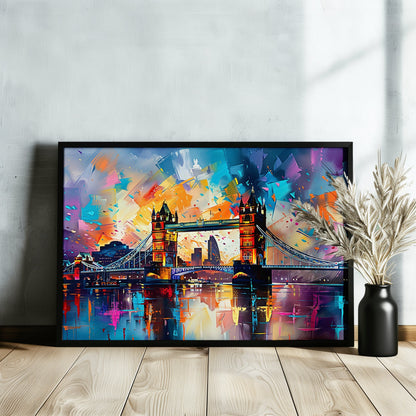 Tower Bridge London Poster Print. Abstract River Thames Wall Decor Cityscape Painting Gift, Colourful City Art, Watercolour, Paint Splash - CanvasityCrafts - Free Shipping