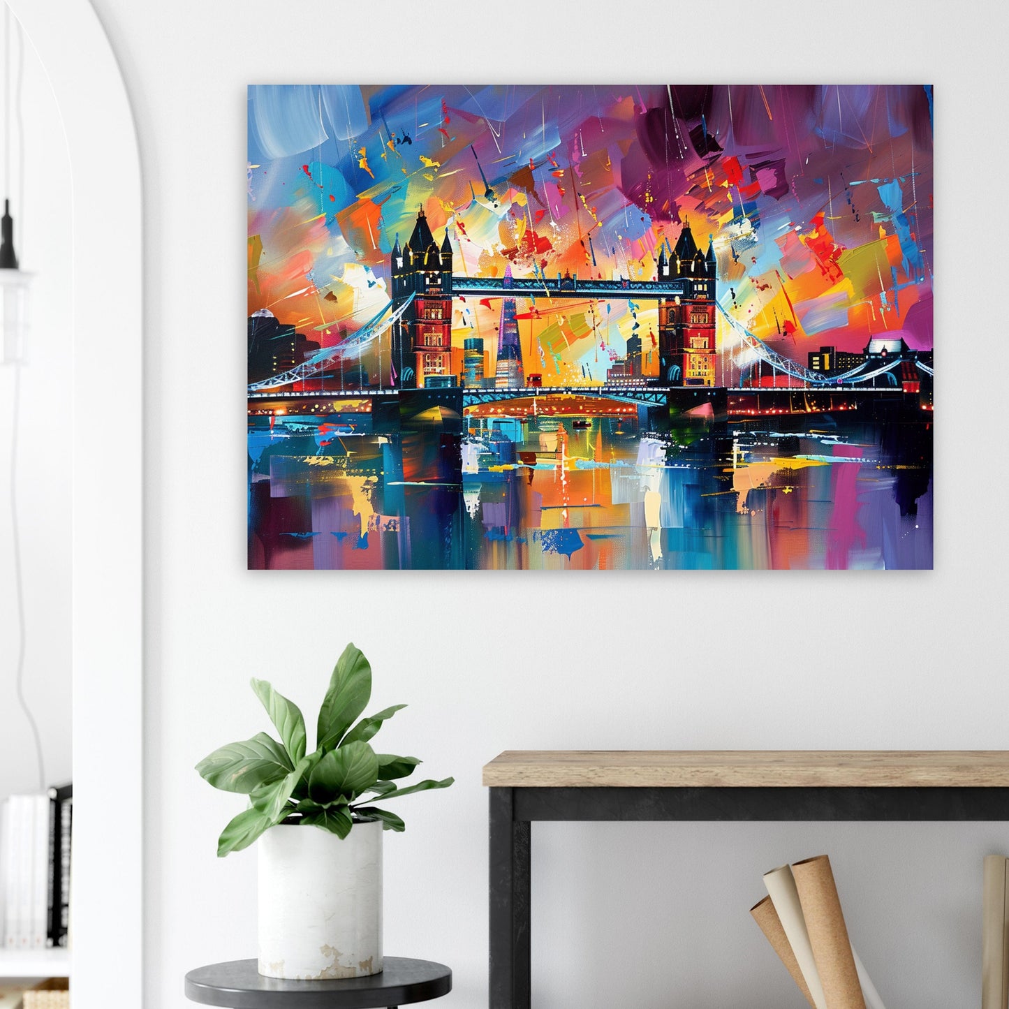 Tower Bridge London Poster Print. Abstract River Thames Wall Decor Cityscape Painting Gift, Colourful City Art, Watercolour, Paint Splash - CanvasityCrafts - Free Shipping