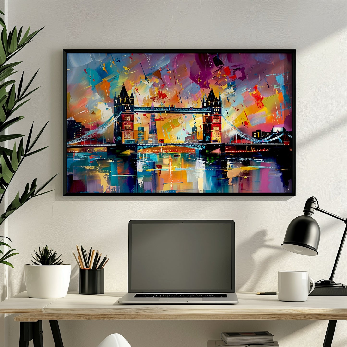 Tower Bridge London Poster Print. Abstract River Thames Wall Decor Cityscape Painting Gift, Colourful City Art, Watercolour, Paint Splash - CanvasityCrafts - Free Shipping