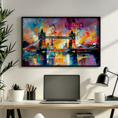 Tower Bridge London Poster Print. Abstract River Thames Wall Decor Cityscape Painting Gift, Colourful City Art, Watercolour, Paint Splash - CanvasityCrafts - Free Shipping