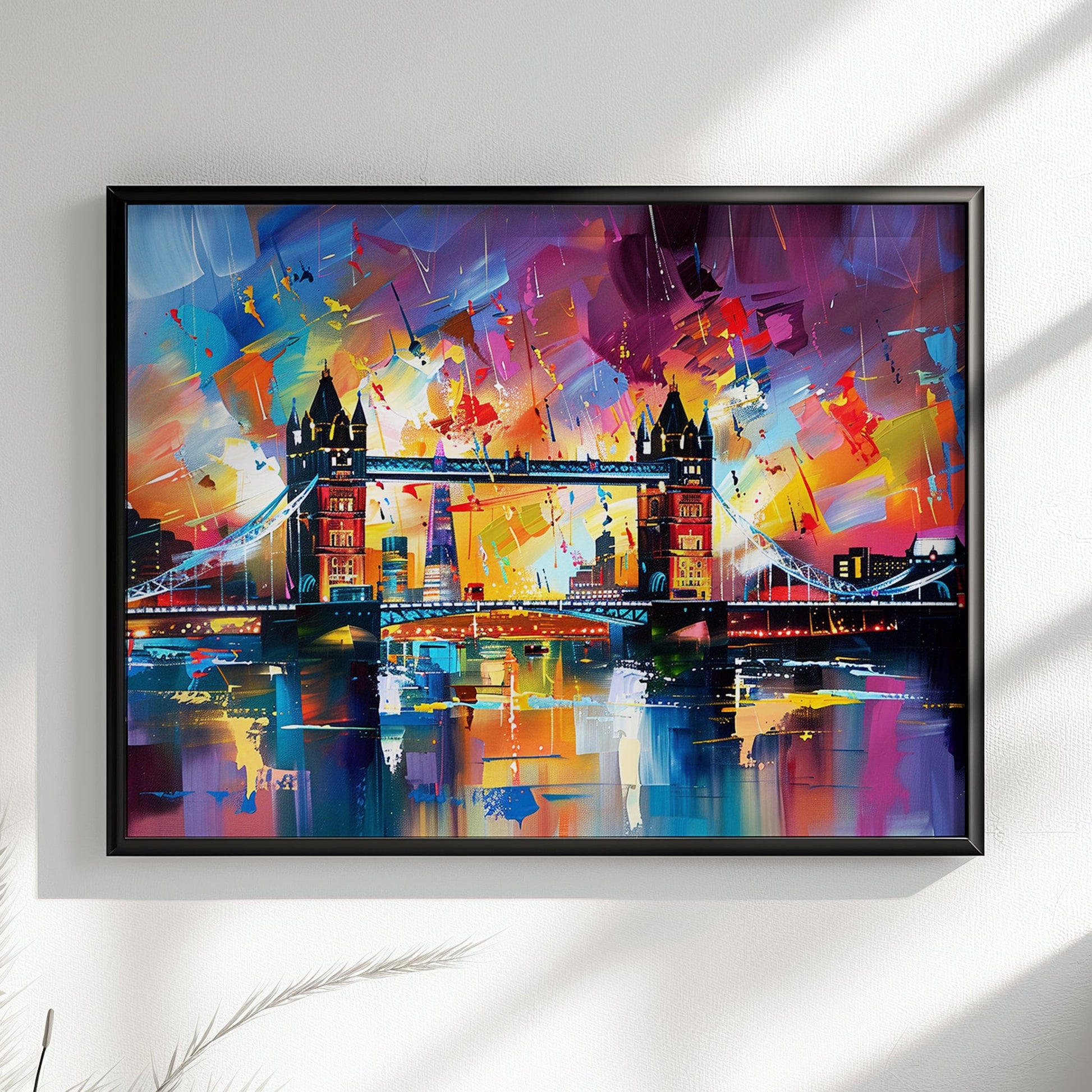 Tower Bridge London Poster Print. Abstract River Thames Wall Decor Cityscape Painting Gift, Colourful City Art, Watercolour, Paint Splash - CanvasityCrafts - Free Shipping