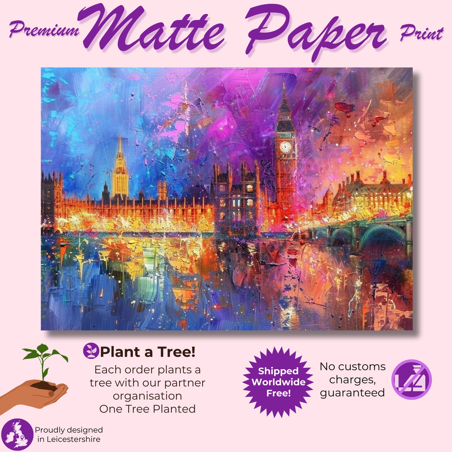 Big Ben & Houses of Parliament, Westerminster Palace London Poster Print. Abstract River Thames Wall Decor Cityscape Painting Gift, City Art - CanvasityCrafts - Free Shipping