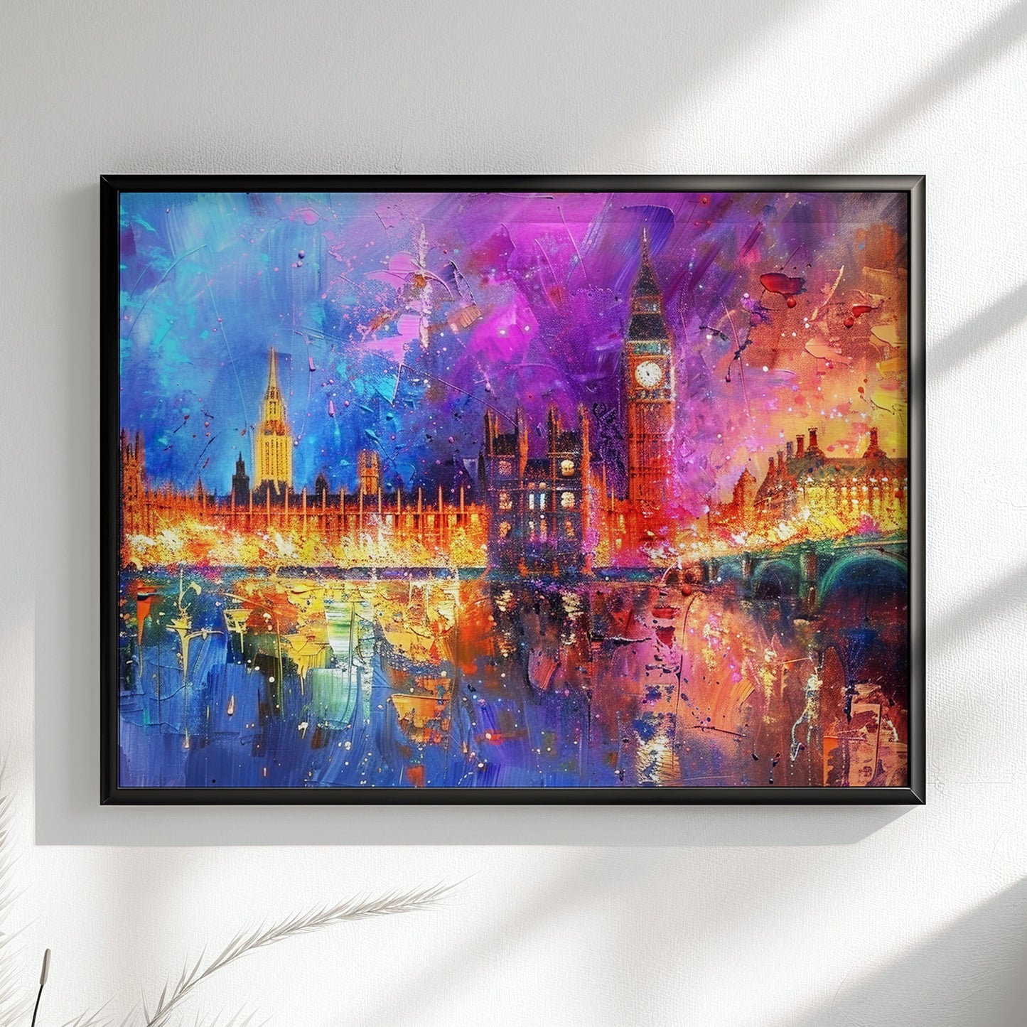 Big Ben & Houses of Parliament, Westerminster Palace London Poster Print. Abstract River Thames Wall Decor Cityscape Painting Gift, City Art - CanvasityCrafts - Free Shipping