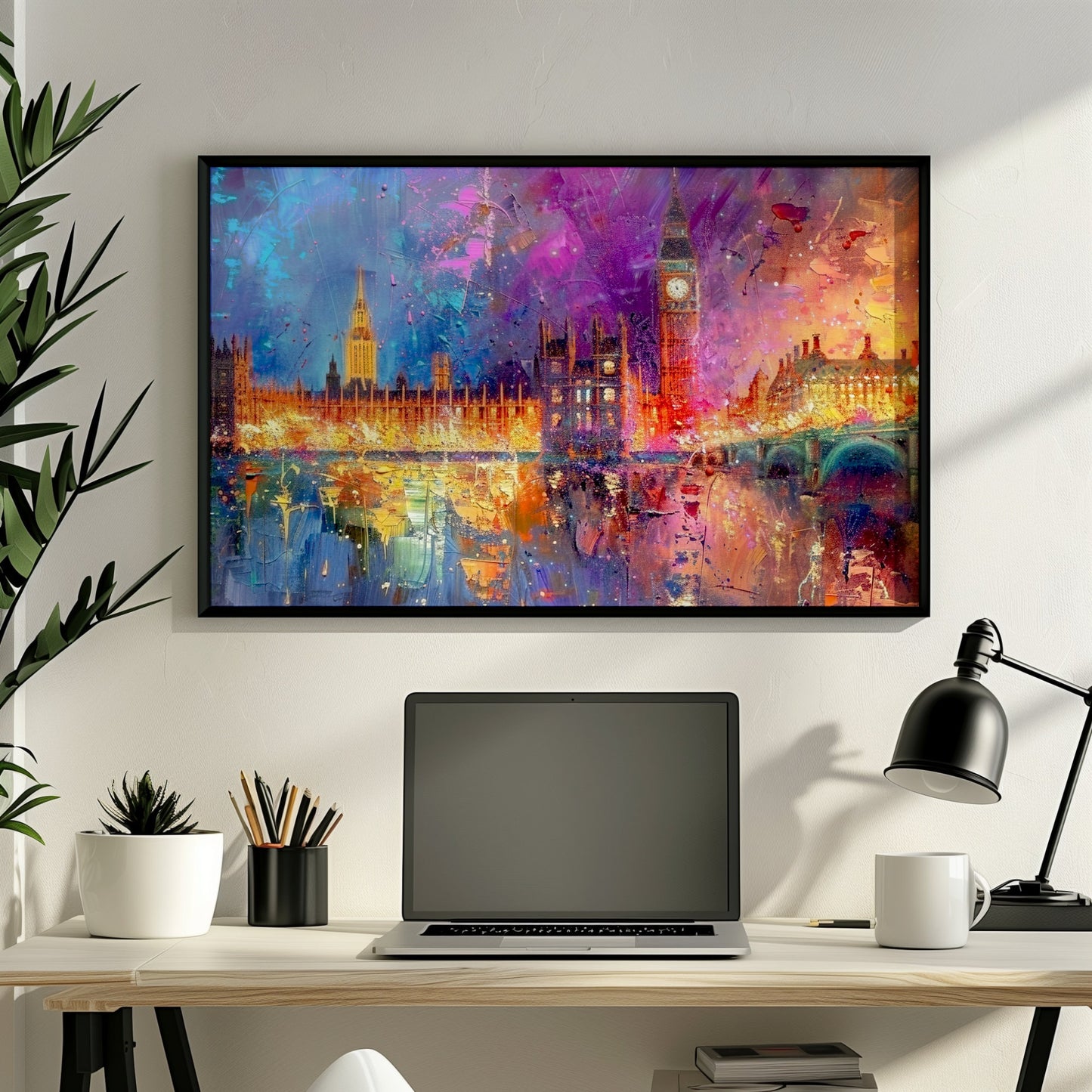 Big Ben & Houses of Parliament, Westerminster Palace London Poster Print. Abstract River Thames Wall Decor Cityscape Painting Gift, City Art - CanvasityCrafts - Free Shipping