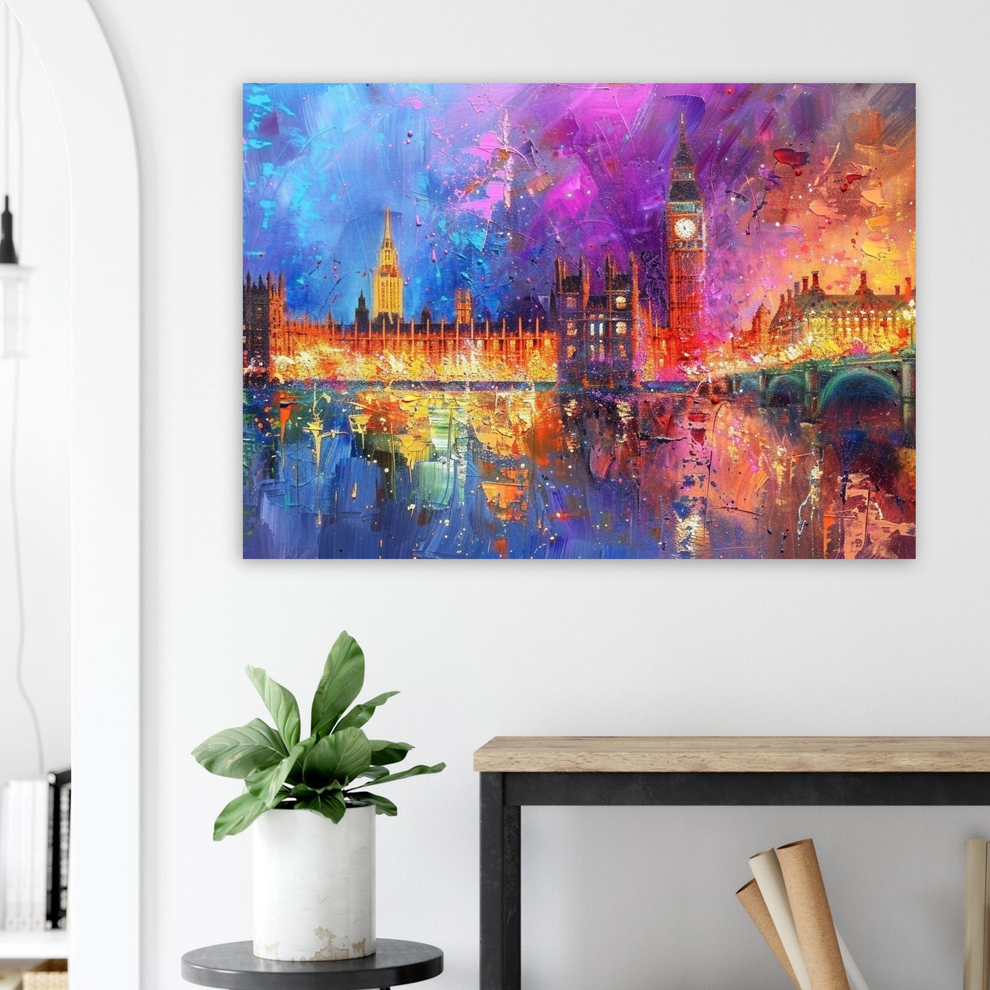 Big Ben & Houses of Parliament, Westerminster Palace London Poster Print. Abstract River Thames Wall Decor Cityscape Painting Gift, City Art - CanvasityCrafts - Free Shipping