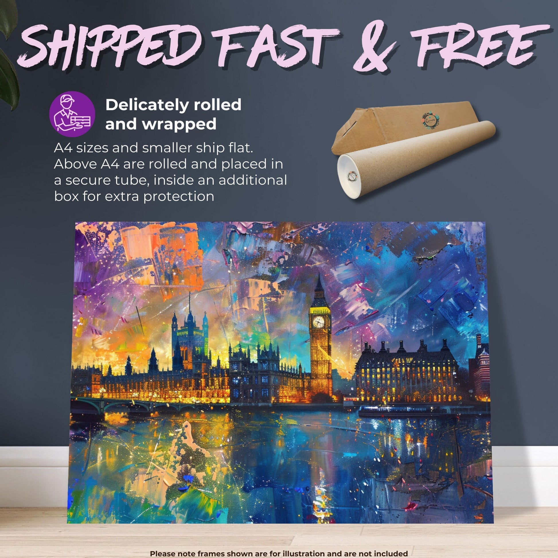 Big Ben & Houses of Parliament, Westminster Palace London Poster Print. Abstract River Thames Wall Decor Cityscape Painting Gift, City Art - CanvasityCrafts - Free Shipping