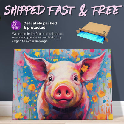 Colorful Pig Canvas Gallery Wrapped Wall Art Print Picture for Farmers, Farm Home Office Painting, Living Room Decor, Dad, Mom, Panoramic - CanvasityCrafts - Free Shipping