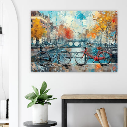 Amsterdam Canal and Bikes Cityscape Poster Print. Abstract Dutch Wall Decor Painting Gift, Watercolour City Art, Cycling Bicycle Waterways - CanvasityCrafts - Free Shipping