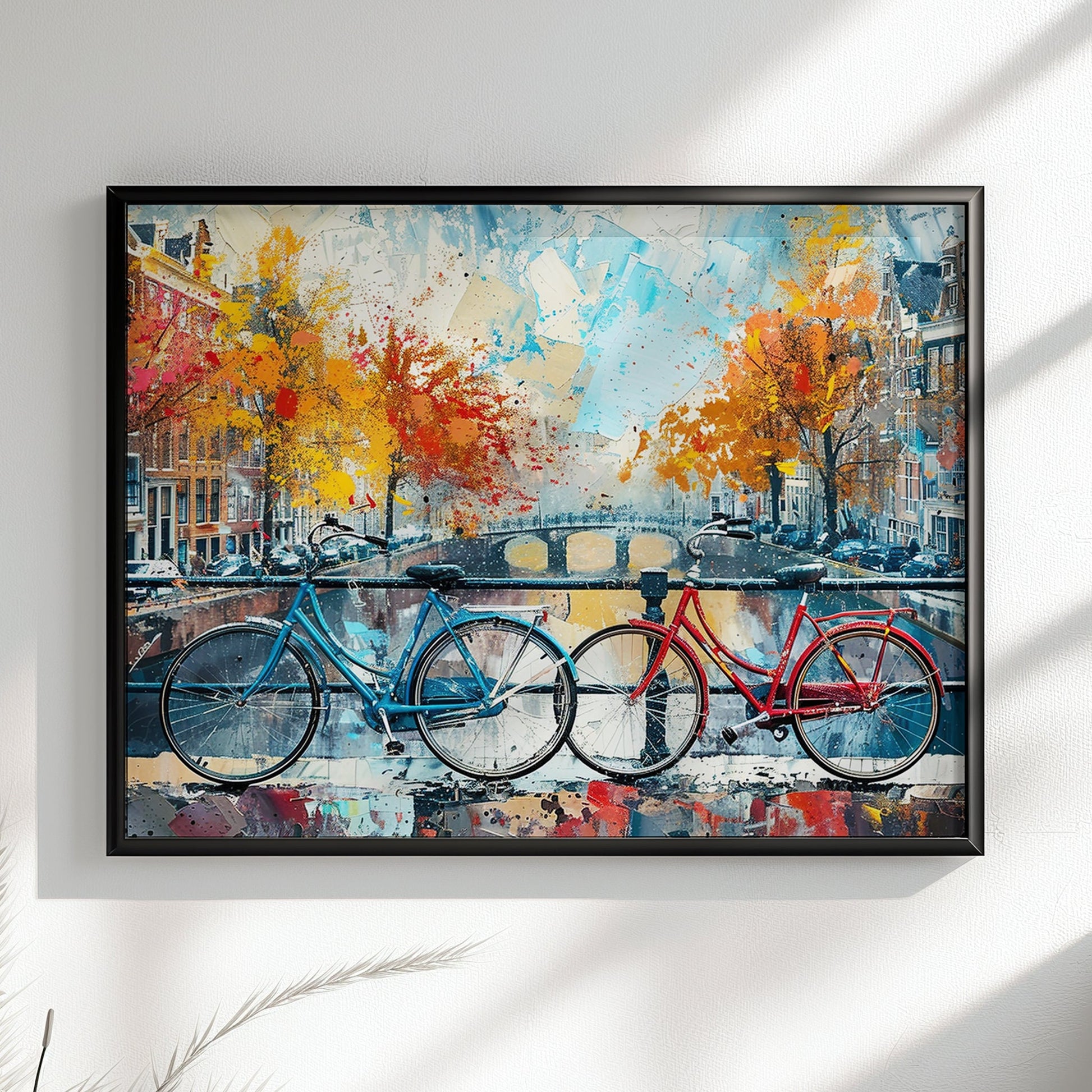 Amsterdam Canal and Bikes Cityscape Poster Print. Abstract Dutch Wall Decor Painting Gift, Watercolour City Art, Cycling Bicycle Waterways - CanvasityCrafts - Free Shipping