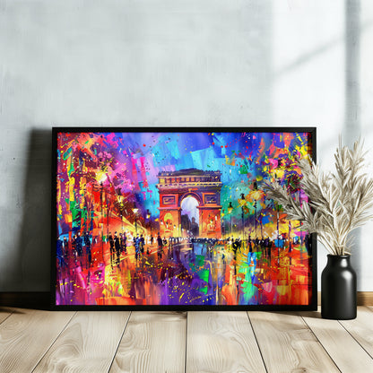 Arc De Triomphe Paris Cityscape Poster Print. Abstract French Wall Decor Painting Gift, Colourful Watercolour France City Decor Paint Splash - CanvasityCrafts - Free Shipping