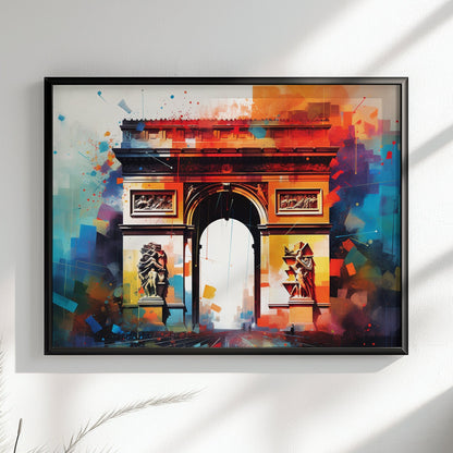 Arc De Triomphe Paris Cityscape Poster Print. Abstract French Wall Decor Painting Gift, Colourful Watercolour France City Decor Paint Splash - CanvasityCrafts - Free Shipping