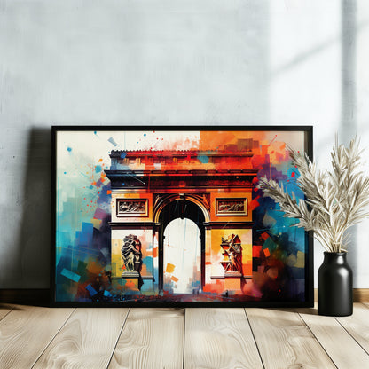 Arc De Triomphe Paris Cityscape Poster Print. Abstract French Wall Decor Painting Gift, Colourful Watercolour France City Decor Paint Splash - CanvasityCrafts - Free Shipping