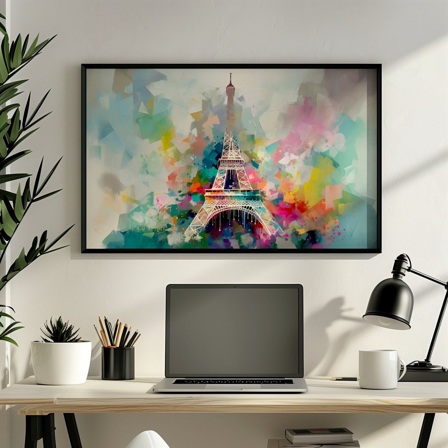 Eiffel Tower Paris Cityscape Poster Print. Abstract French Wall Decor Painting Gift, Colourful Watercolour France City Decor Paint Splash - CanvasityCrafts - Free Shipping