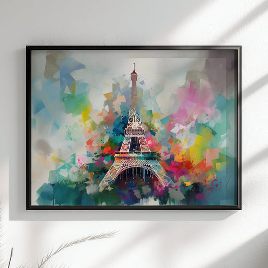 Eiffel Tower Paris Cityscape Poster Print. Abstract French Wall Decor Painting Gift, Colourful Watercolour France City Decor Paint Splash - CanvasityCrafts - Free Shipping