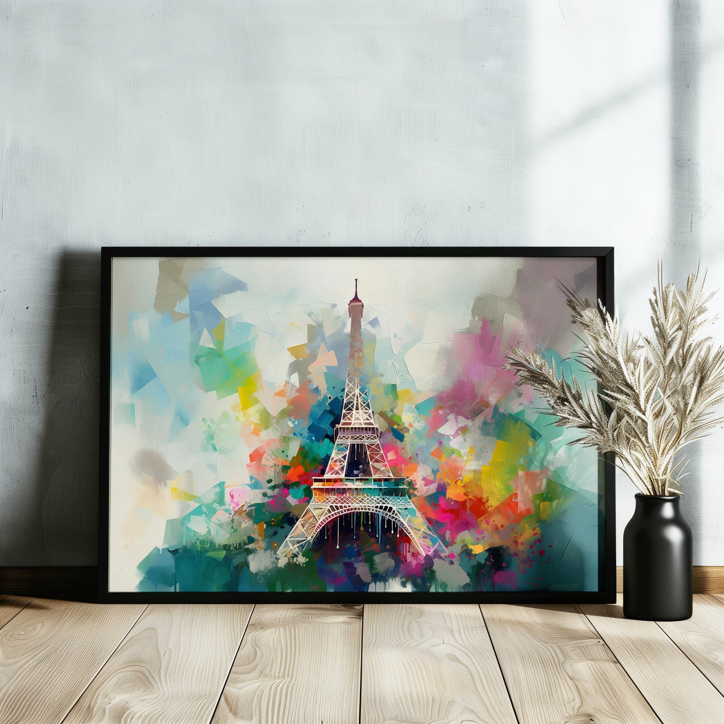 Eiffel Tower Paris Cityscape Poster Print. Abstract French Wall Decor Painting Gift, Colourful Watercolour France City Decor Paint Splash - CanvasityCrafts - Free Shipping