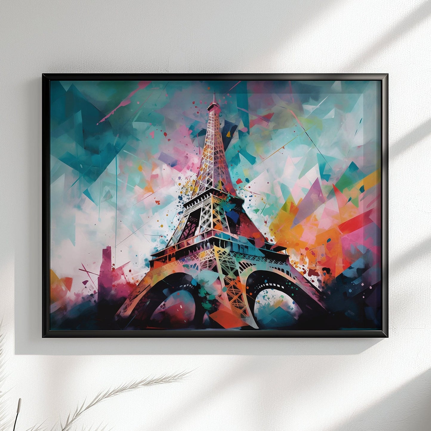 Eiffel Tower Paris Cityscape Poster Print. Abstract French Skyline Wall Decor Painting Gift Colourful Watercolour France City Paint Splash - CanvasityCrafts - Free Shipping