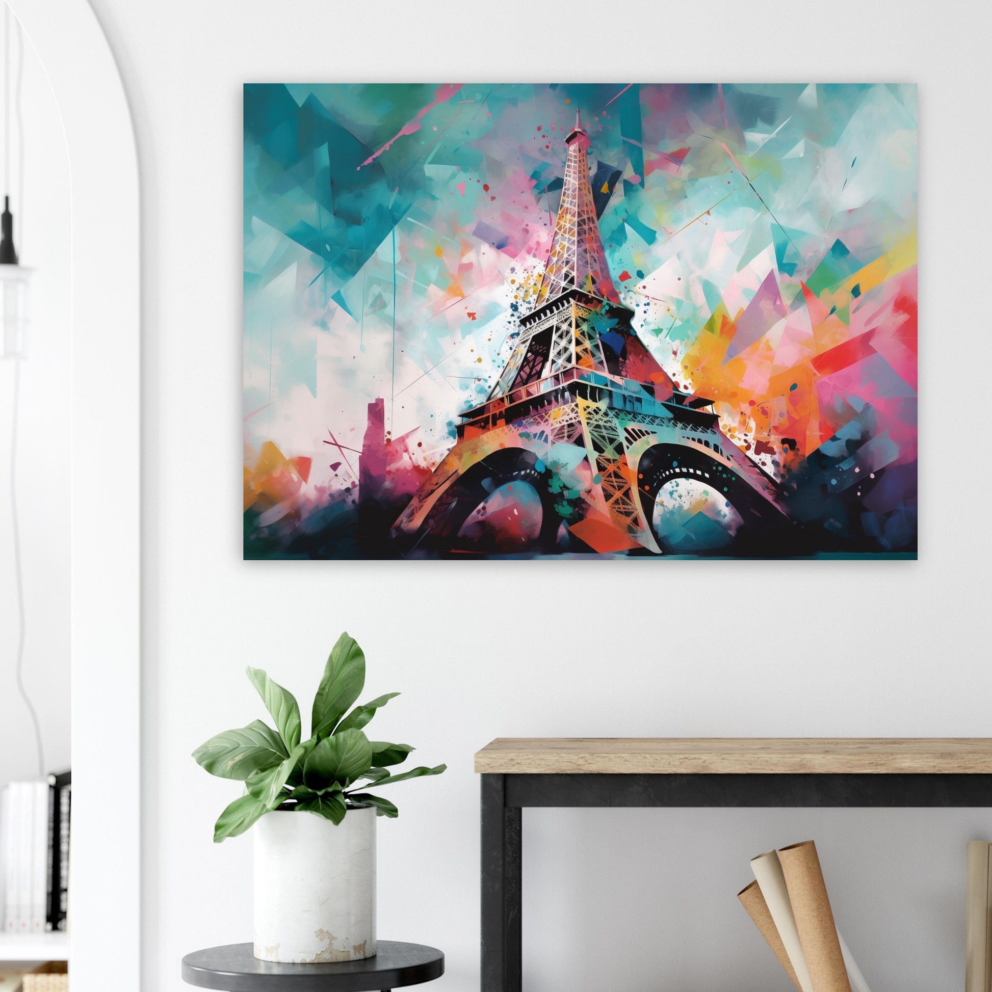 Eiffel Tower Paris Cityscape Poster Print. Abstract French Skyline Wall Decor Painting Gift Colourful Watercolour France City Paint Splash - CanvasityCrafts - Free Shipping