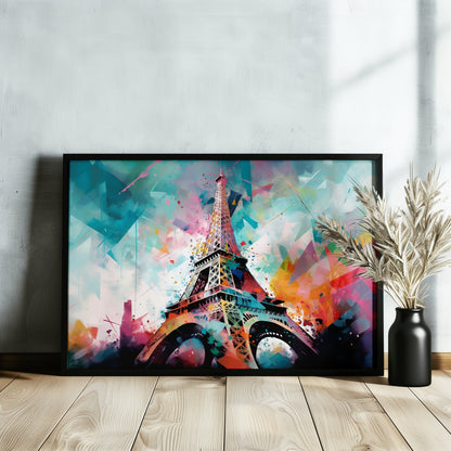 Eiffel Tower Paris Cityscape Poster Print. Abstract French Skyline Wall Decor Painting Gift Colourful Watercolour France City Paint Splash - CanvasityCrafts - Free Shipping