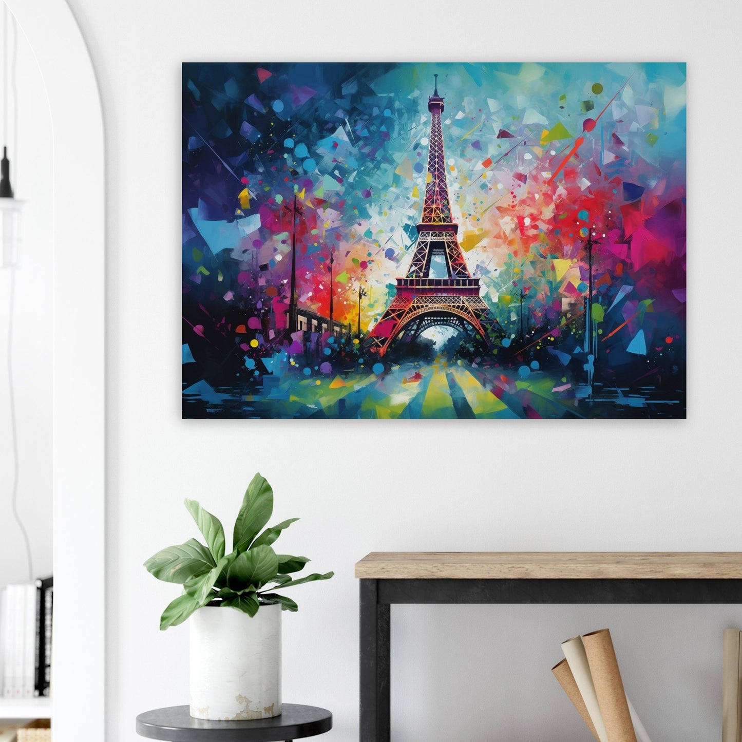 Eiffel Tower Paris Cityscape Poster Print. Abstract French Skyline Wall Decor Painting Gift Colourful Watercolour France City Paint Splash - CanvasityCrafts - Free Shipping