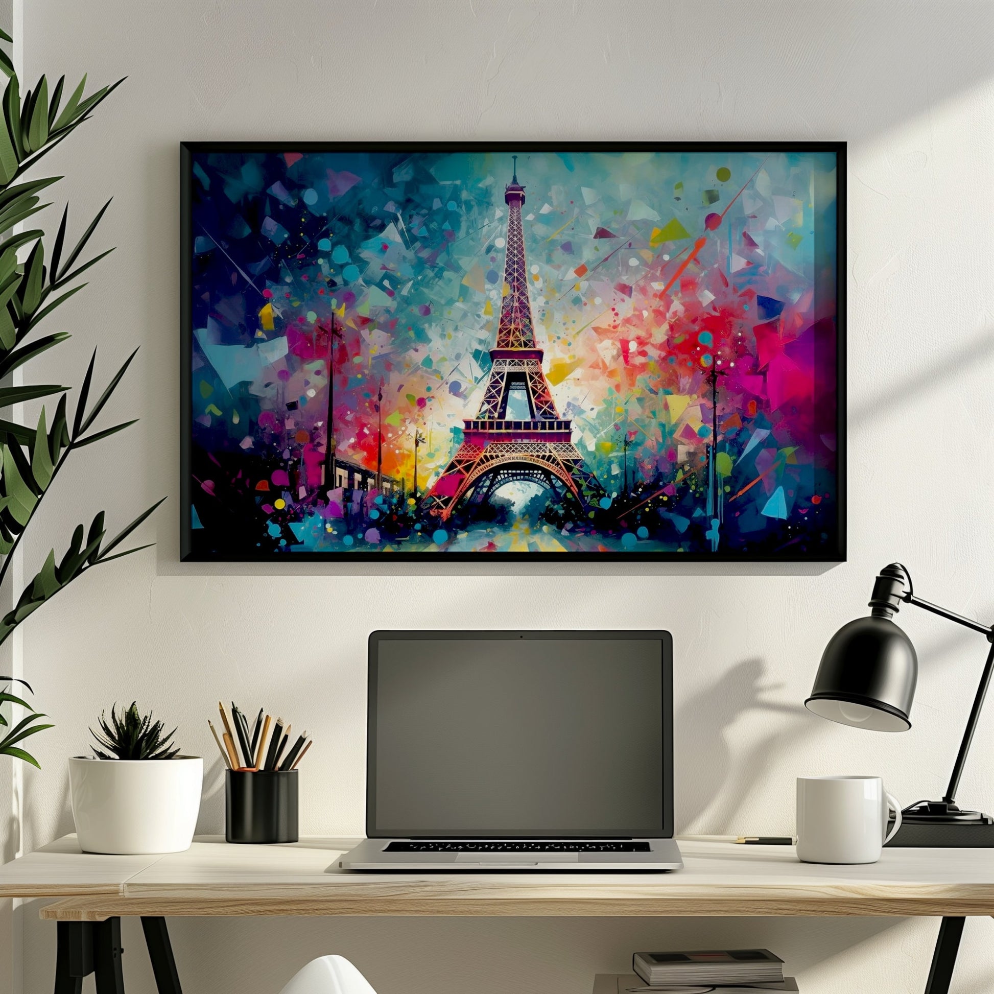 Eiffel Tower Paris Cityscape Poster Print. Abstract French Skyline Wall Decor Painting Gift Colourful Watercolour France City Paint Splash - CanvasityCrafts - Free Shipping