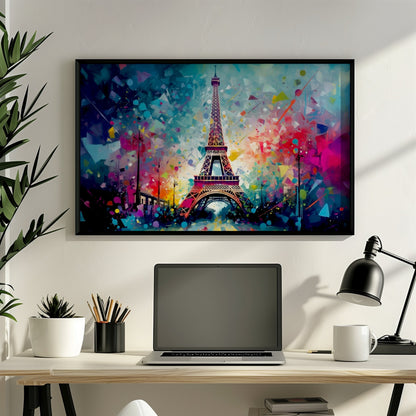 Eiffel Tower Paris Cityscape Poster Print. Abstract French Skyline Wall Decor Painting Gift Colourful Watercolour France City Paint Splash - CanvasityCrafts - Free Shipping