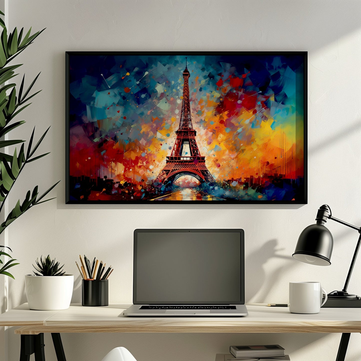 Eiffel Tower Paris Cityscape Poster Print. Abstract French Skyline Wall Decor Painting Gift Colourful Watercolour France City Paint Splash - CanvasityCrafts - Free Shipping