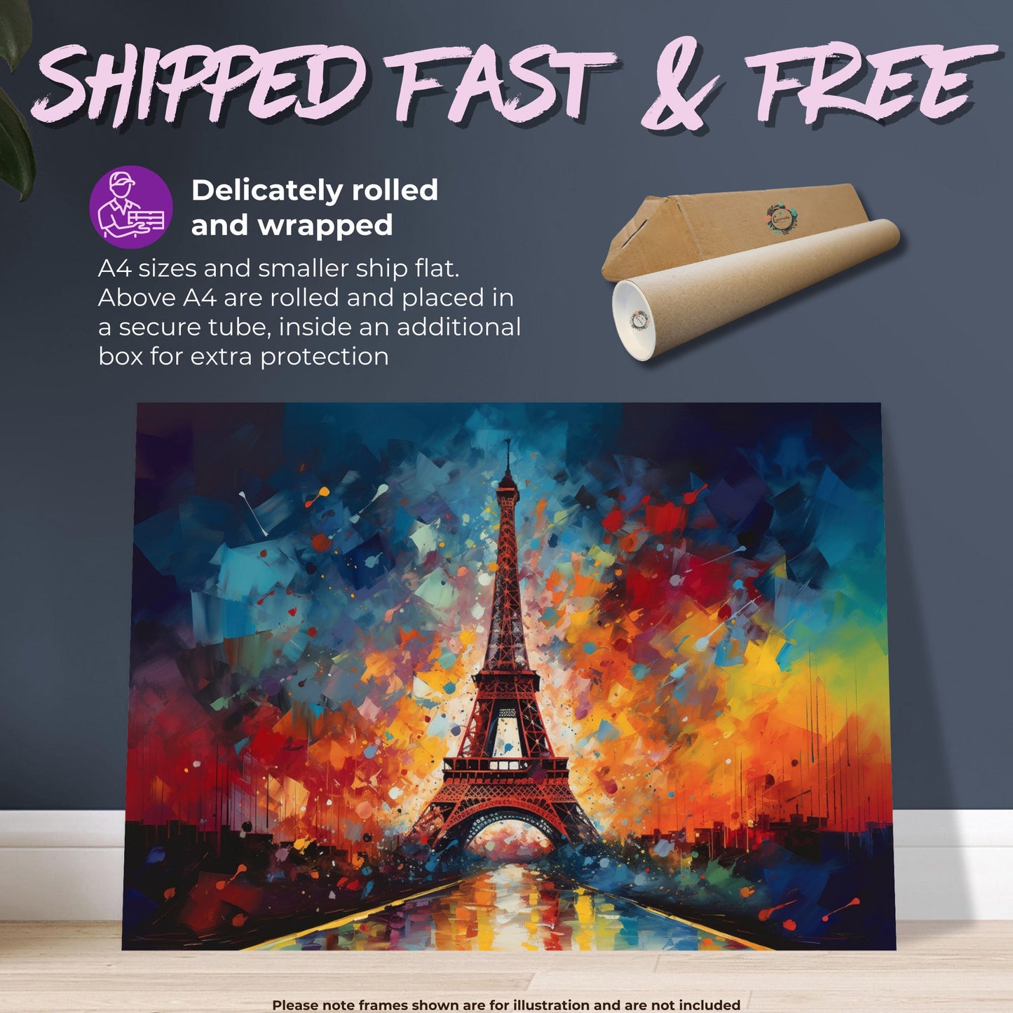 Eiffel Tower Paris Cityscape Poster Print. Abstract French Skyline Wall Decor Painting Gift Colourful Watercolour France City Paint Splash - CanvasityCrafts - Free Shipping