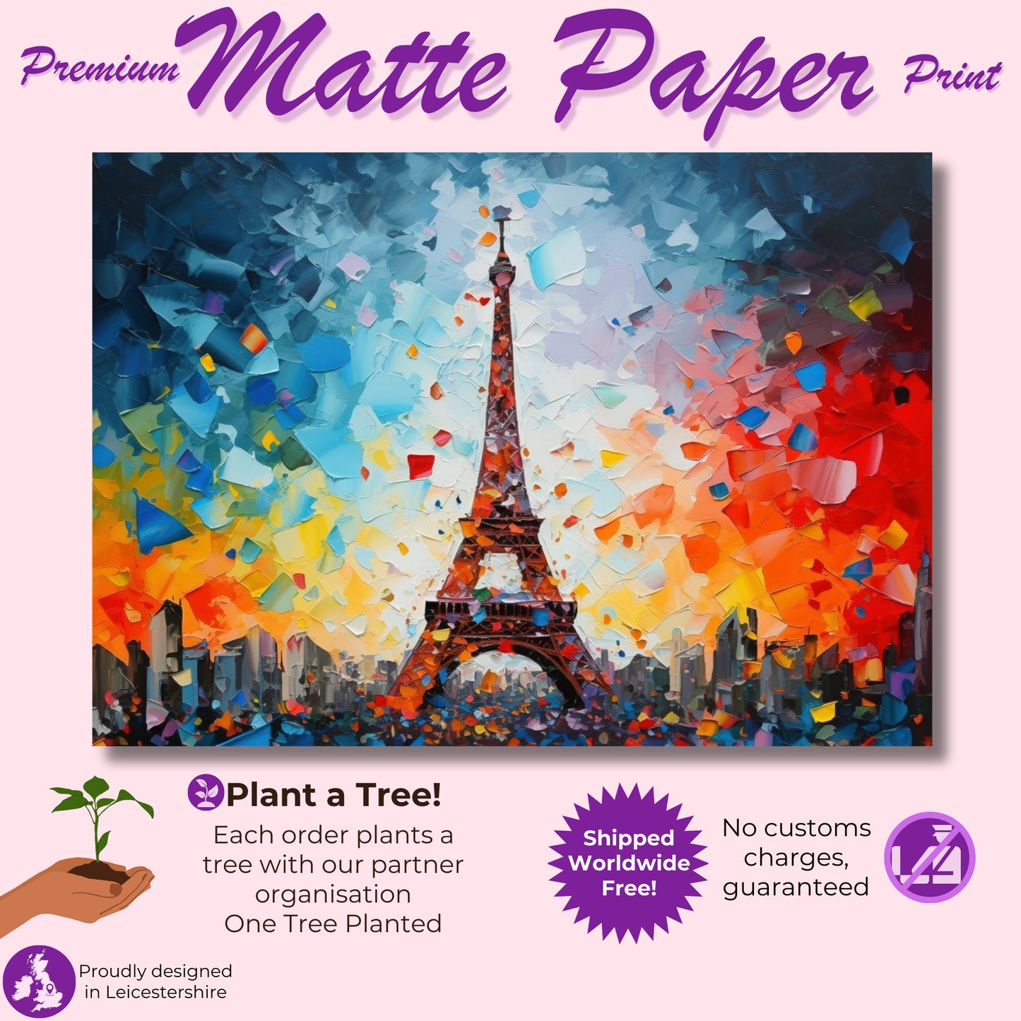 Eiffel Tower Paris Cityscape Poster Print. Abstract French Skyline Wall Decor Painting Gift Colourful Watercolour France City Paint Splash - CanvasityCrafts - Free Shipping