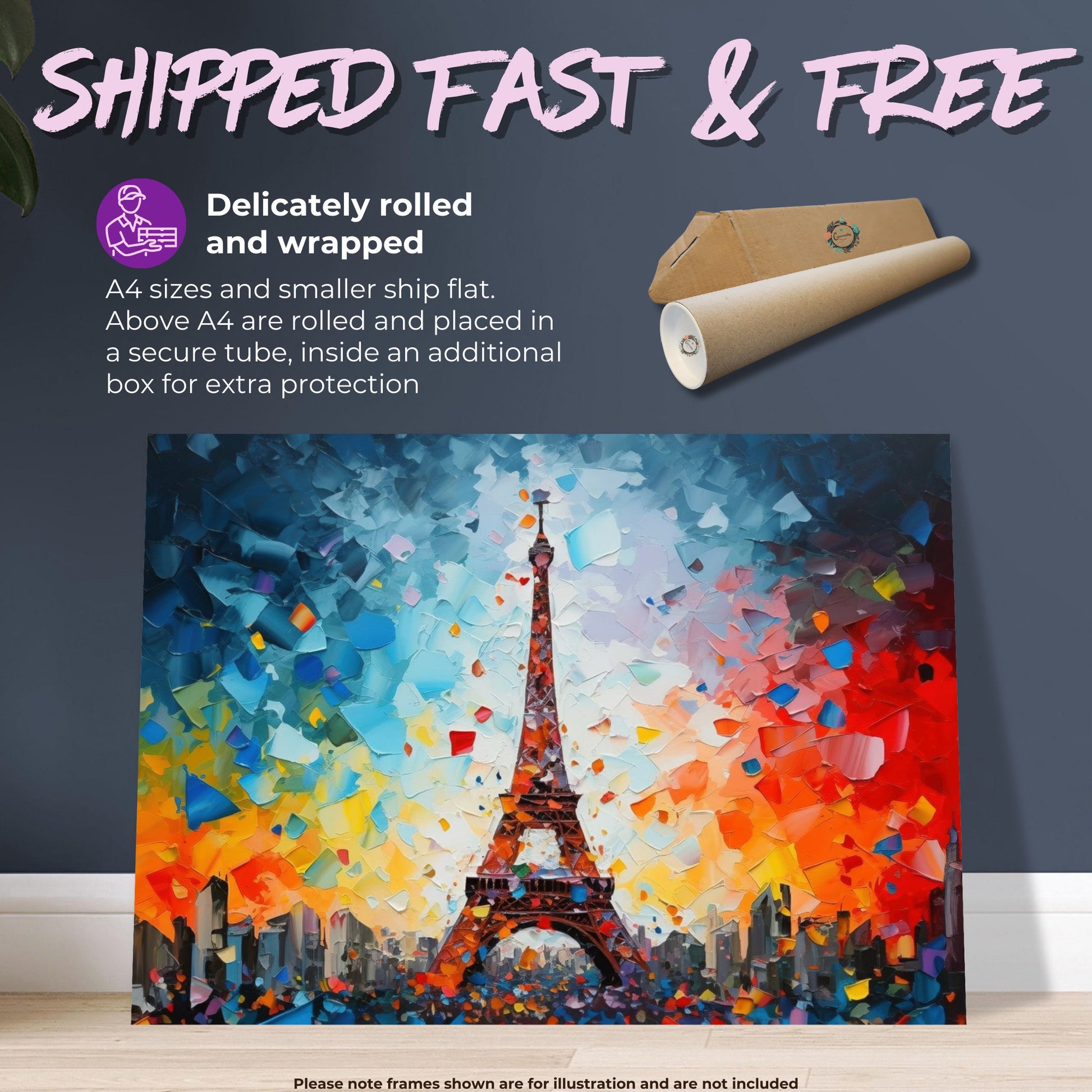 Eiffel Tower Paris Cityscape Poster Print. Abstract French Skyline Wall Decor Painting Gift Colourful Watercolour France City Paint Splash - CanvasityCrafts - Free Shipping