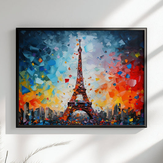 Eiffel Tower Paris Cityscape Poster Print. Abstract French Skyline Wall Decor Painting Gift Colourful Watercolour France City Paint Splash - CanvasityCrafts - Free Shipping