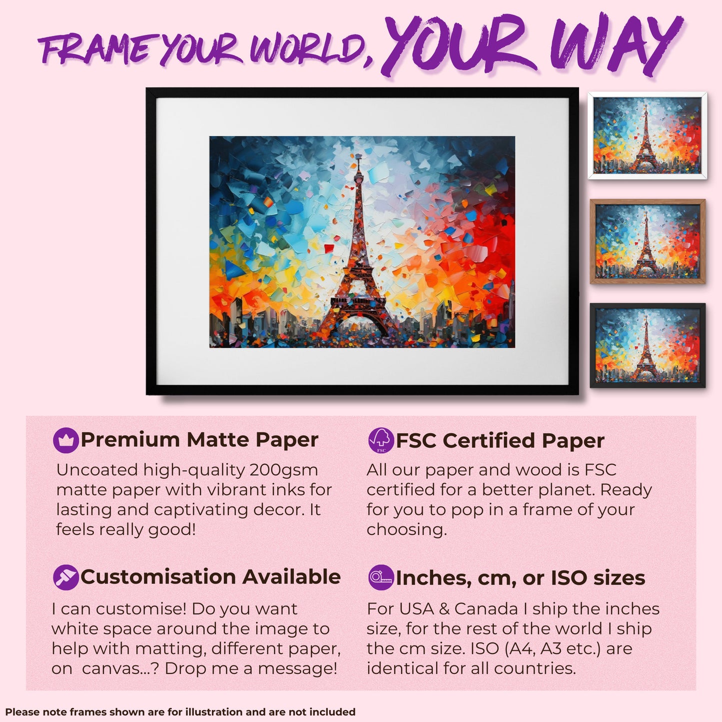 Eiffel Tower Paris Cityscape Poster Print. Abstract French Skyline Wall Decor Painting Gift Colourful Watercolour France City Paint Splash - CanvasityCrafts - Free Shipping