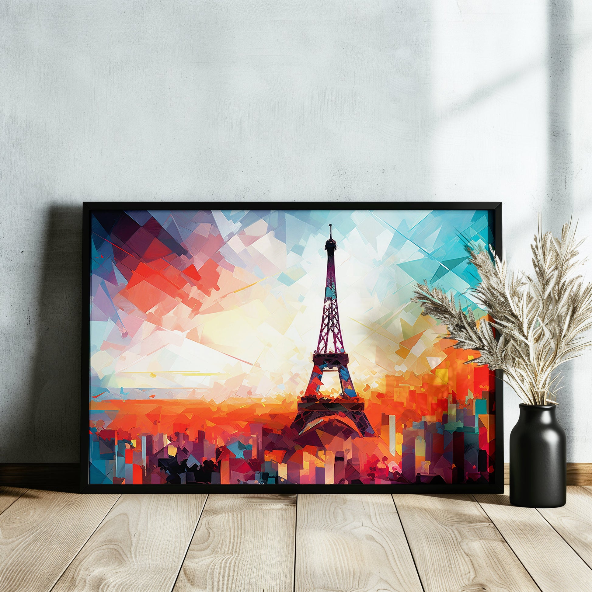 Eiffel Tower Paris Cityscape Poster Print. Abstract French Skyline Wall Decor Painting Gift Colourful Watercolour France City Paint Splash - CanvasityCrafts - Free Shipping