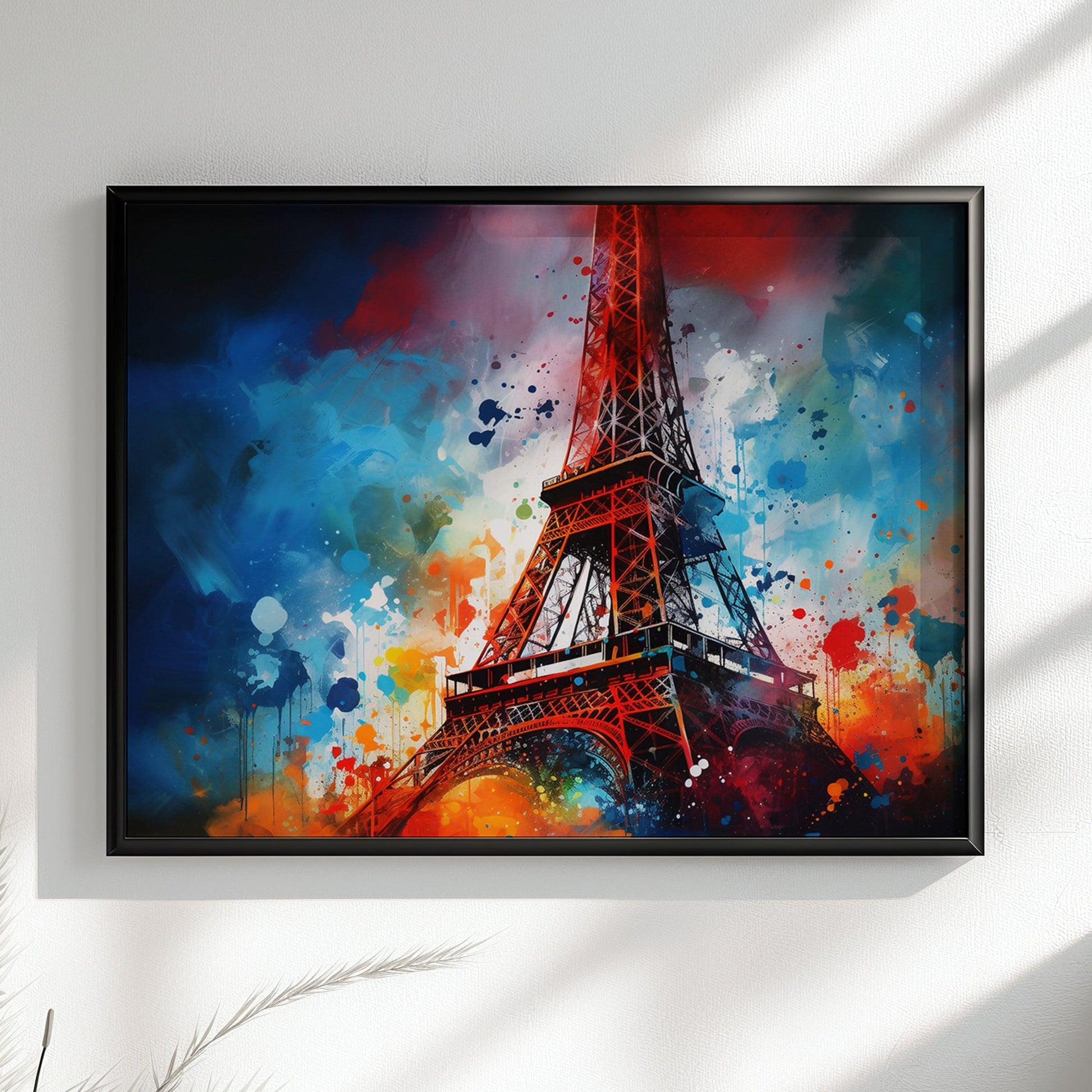 Eiffel Tower Paris Cityscape Poster Print. Abstract French Skyline Wall Decor Painting Gift Colourful Watercolour France City Paint Splash - CanvasityCrafts - Free Shipping