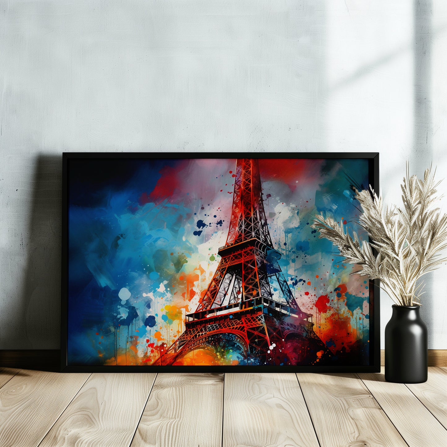 Eiffel Tower Paris Cityscape Poster Print. Abstract French Skyline Wall Decor Painting Gift Colourful Watercolour France City Paint Splash - CanvasityCrafts - Free Shipping