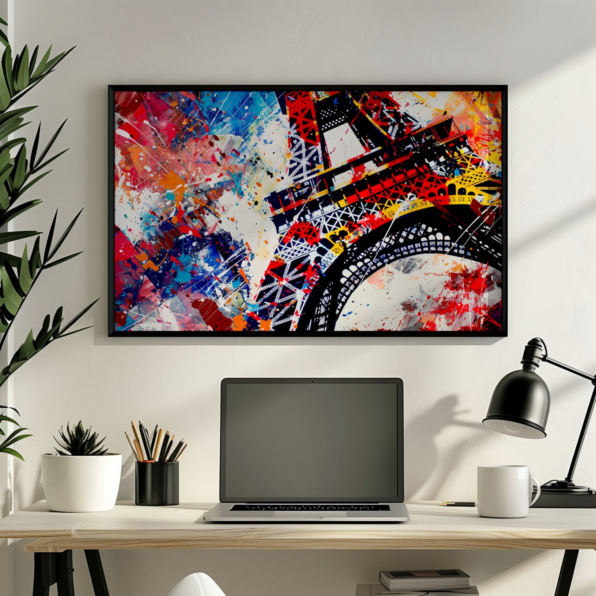 Eiffel Tower Paris Cityscape Poster Print. Abstract French Skyline Wall Decor Painting Gift Colourful Watercolour France City Paint Splash - CanvasityCrafts - Free Shipping