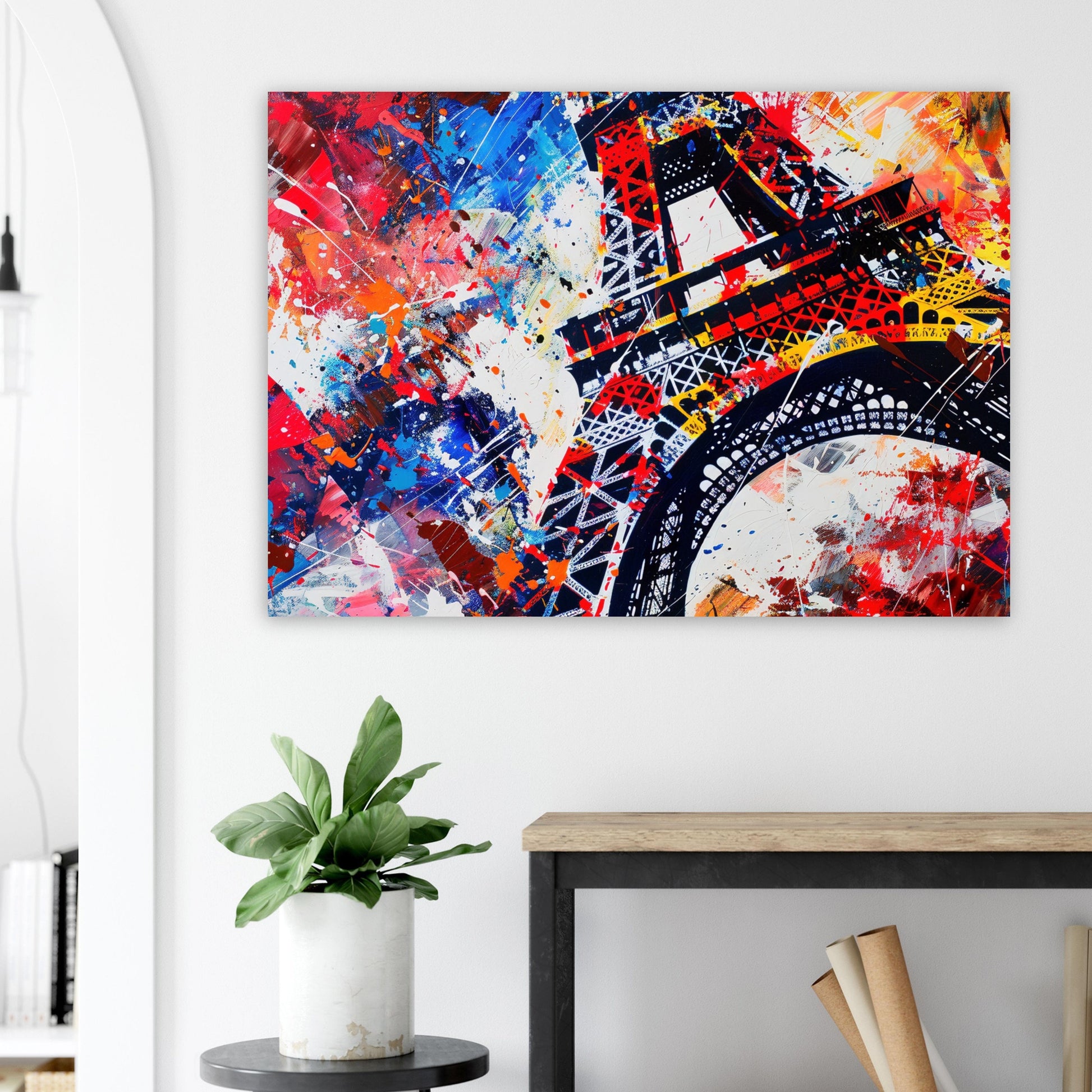 Eiffel Tower Paris Cityscape Poster Print. Abstract French Skyline Wall Decor Painting Gift Colourful Watercolour France City Paint Splash - CanvasityCrafts - Free Shipping