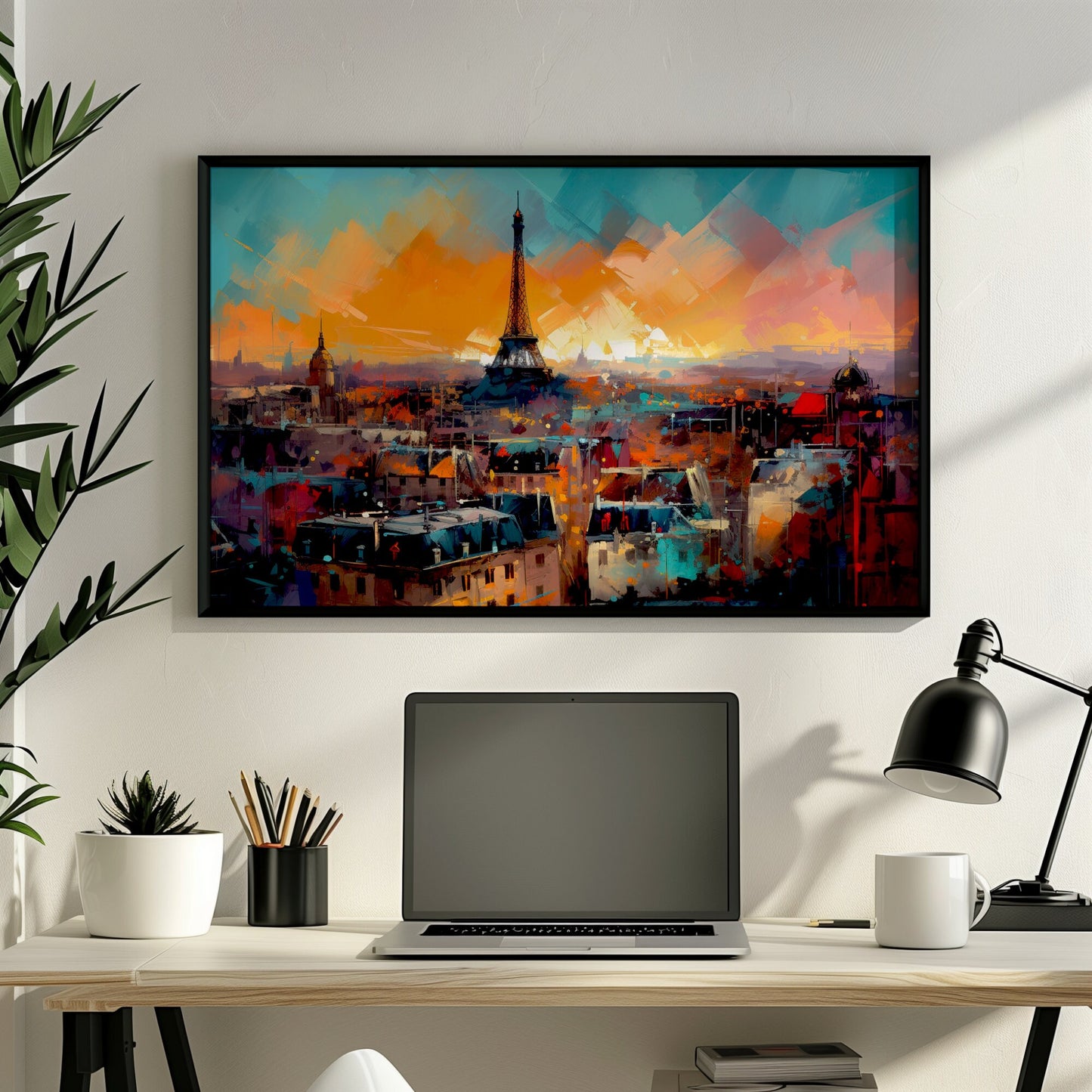 Paris Skyline Cityscape Poster Print. Abstract French Eiffel Tower Wall Decor Painting Gift Colourful Watercolour France City Paint Splash - CanvasityCrafts - Free Shipping