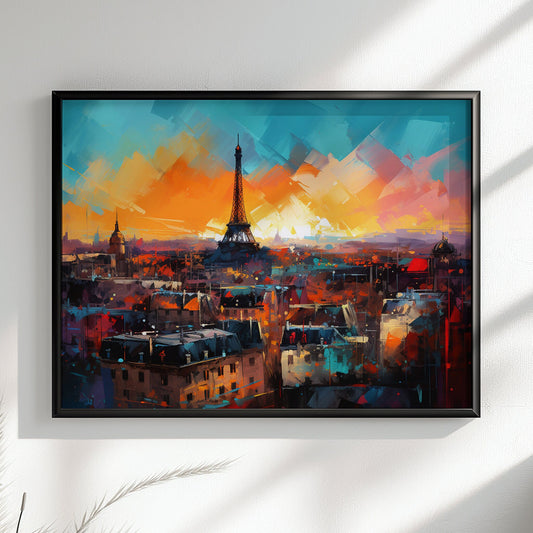 Paris Skyline Cityscape Poster Print. Abstract French Eiffel Tower Wall Decor Painting Gift Colourful Watercolour France City Paint Splash - CanvasityCrafts - Free Shipping