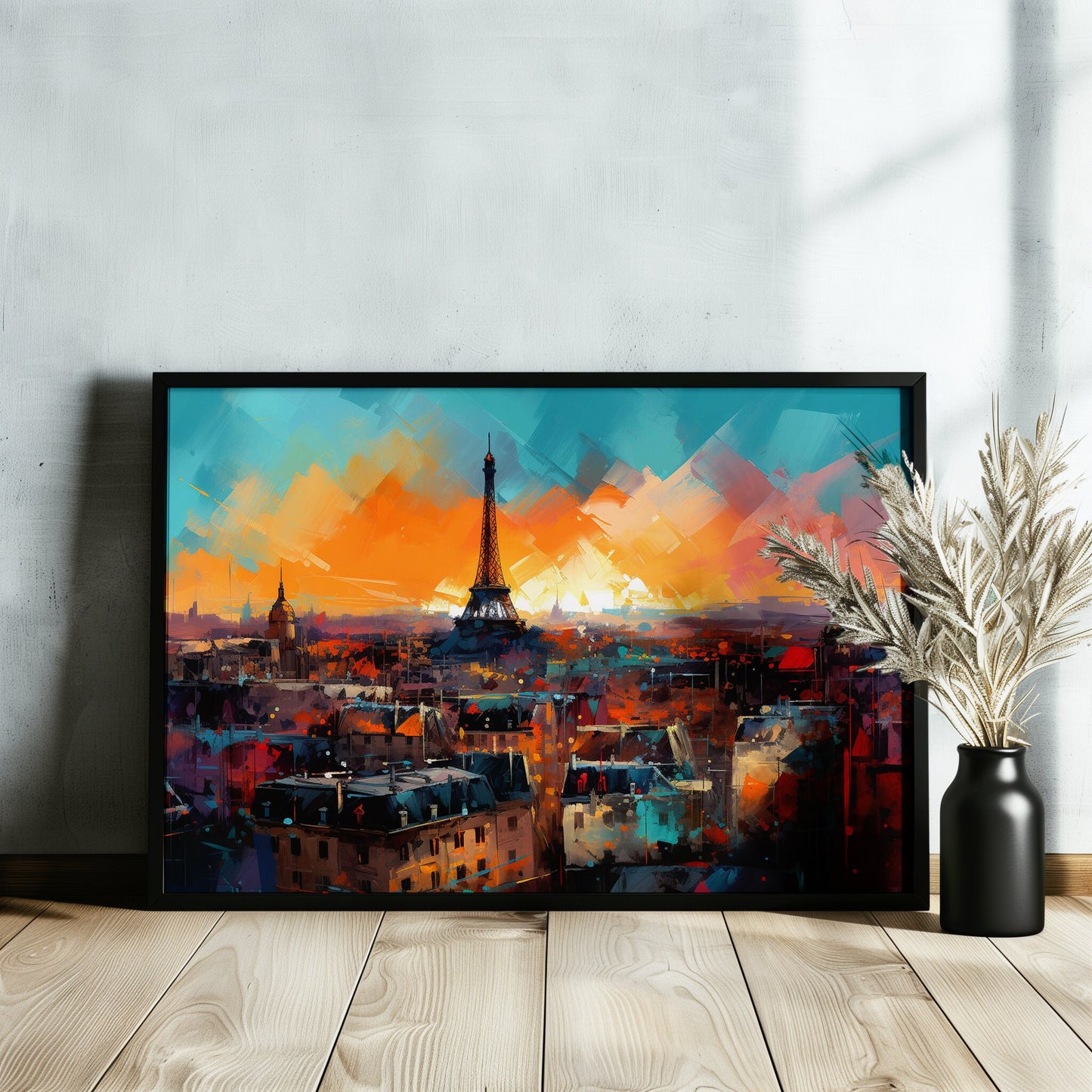 Paris Skyline Cityscape Poster Print. Abstract French Eiffel Tower Wall Decor Painting Gift Colourful Watercolour France City Paint Splash - CanvasityCrafts - Free Shipping