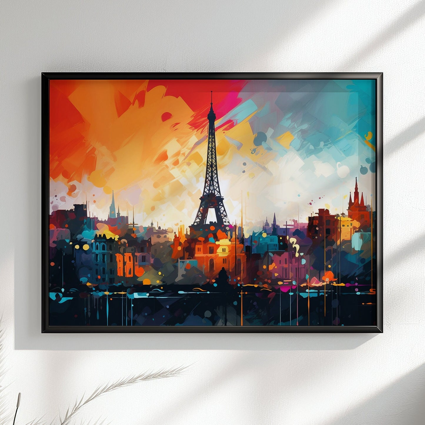 Paris Skyline Cityscape Poster Print. Abstract French Eiffel Tower Wall Decor Painting Gift Colourful Watercolour France City Paint Splash - CanvasityCrafts - Free Shipping