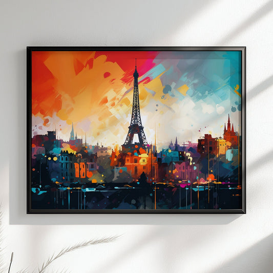 Paris Skyline Cityscape Poster Print. Abstract French Eiffel Tower Wall Decor Painting Gift Colourful Watercolour France City Paint Splash - CanvasityCrafts - Free Shipping