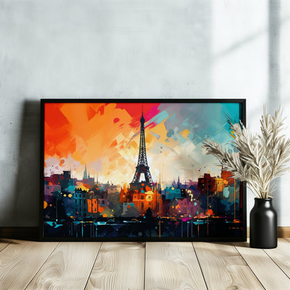 Paris Skyline Cityscape Poster Print. Abstract French Eiffel Tower Wall Decor Painting Gift Colourful Watercolour France City Paint Splash - CanvasityCrafts - Free Shipping