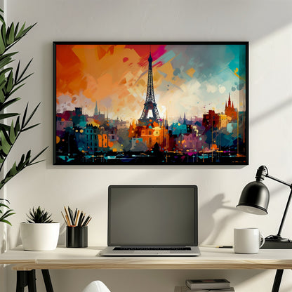 Paris Skyline Cityscape Poster Print. Abstract French Eiffel Tower Wall Decor Painting Gift Colourful Watercolour France City Paint Splash - CanvasityCrafts - Free Shipping